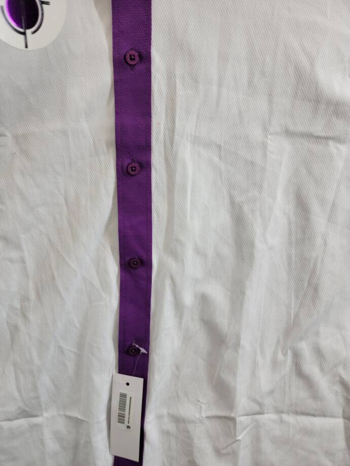 Tayion Collection Slim-Fit Purple Trim Dress Shirt Men's L 16-16.5 34-35 White