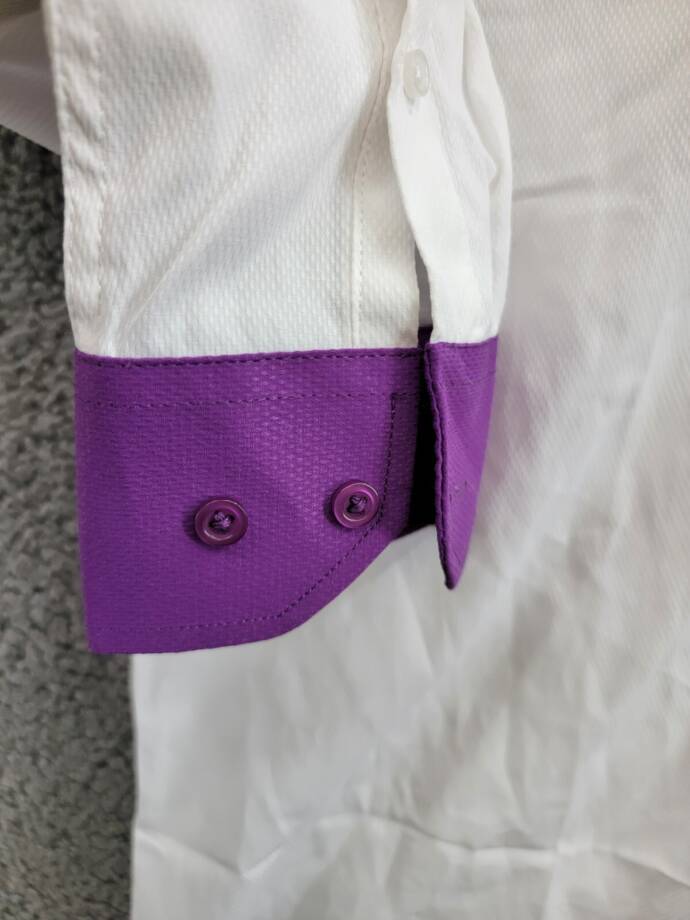 Tayion Collection Slim-Fit Purple Trim Dress Shirt Men's L 16-16.5 34-35 White