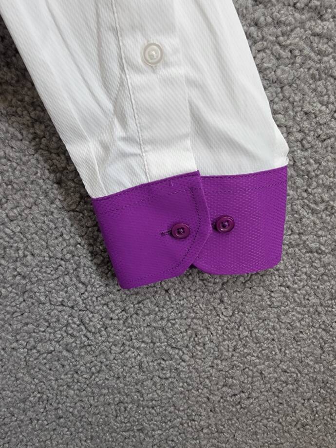 Tayion Collection Slim-Fit Purple Trim Dress Shirt Men's L 16-16.5 34-35 White
