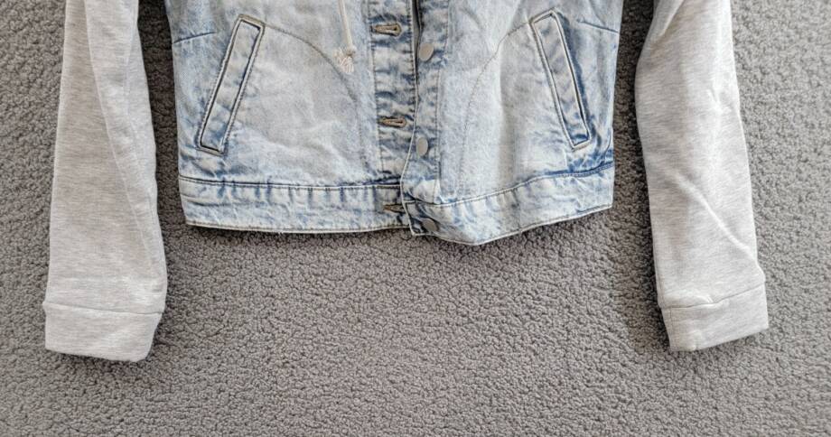 Celebrity Pink Fleece Hooded Denim Jacket Juniors' S Grey Button Front Closure