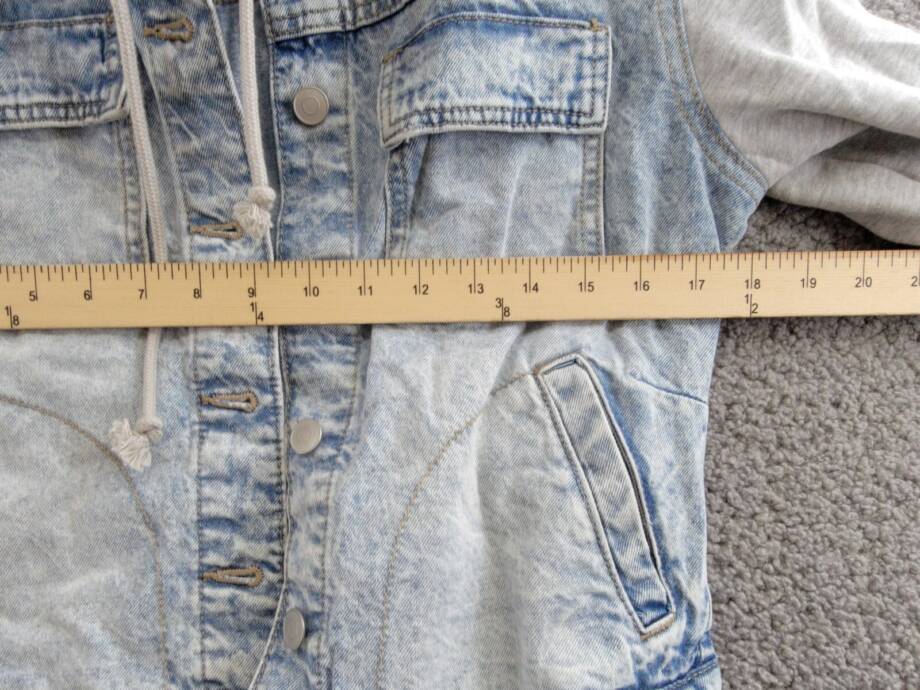 Celebrity Pink Fleece Hooded Denim Jacket Juniors' S Grey Button Front Closure
