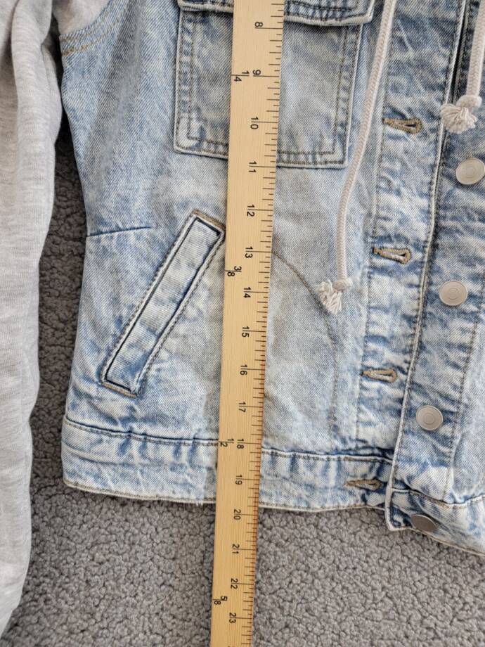 Celebrity Pink Fleece Hooded Denim Jacket Juniors' S Grey Button Front Closure