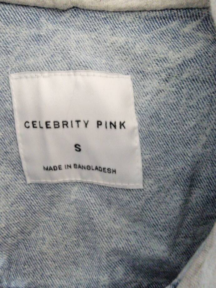 Celebrity Pink Fleece Hooded Denim Jacket Juniors' S Grey Button Front Closure