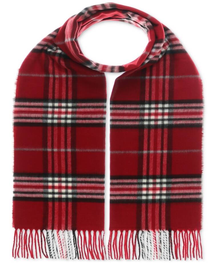 FRAAS Classic Plaid Cashmink Scarf Women's One Size True Red Fringe Edge
