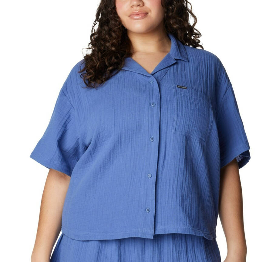 Columbia Plus Size Holly Hideaway Breezy Short-Sleeve Top Women's 3X Eve Pocket