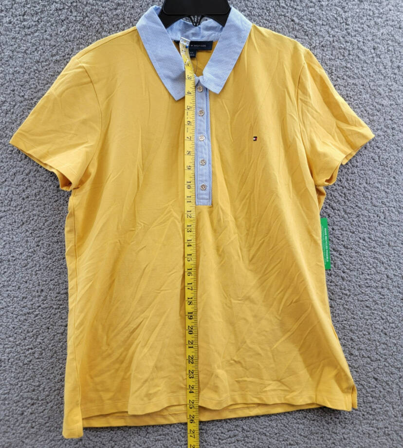 Tommy Hilfiger Striped-Collar Polo Shirt Women's L Deep Maize Short Sleeve
