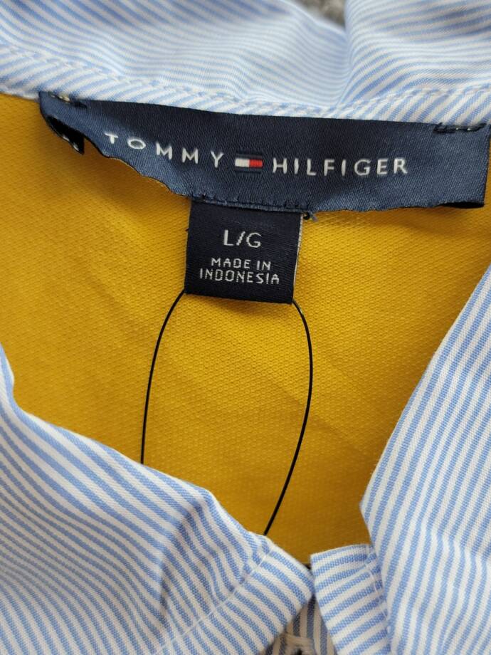 Tommy Hilfiger Striped-Collar Polo Shirt Women's L Deep Maize Short Sleeve