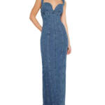Good American Denim Corset Maxi Dress Women's XS Indigo Slit Back Zip Closure