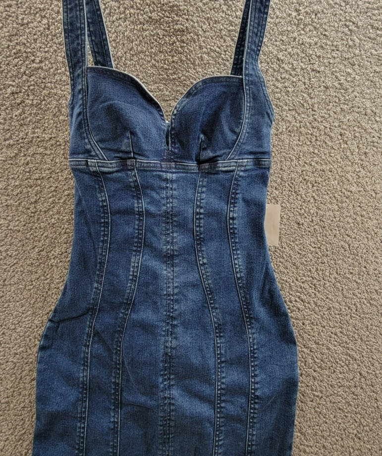 Good American Denim Corset Maxi Dress Women's XS Indigo Slit Back Zip Closure