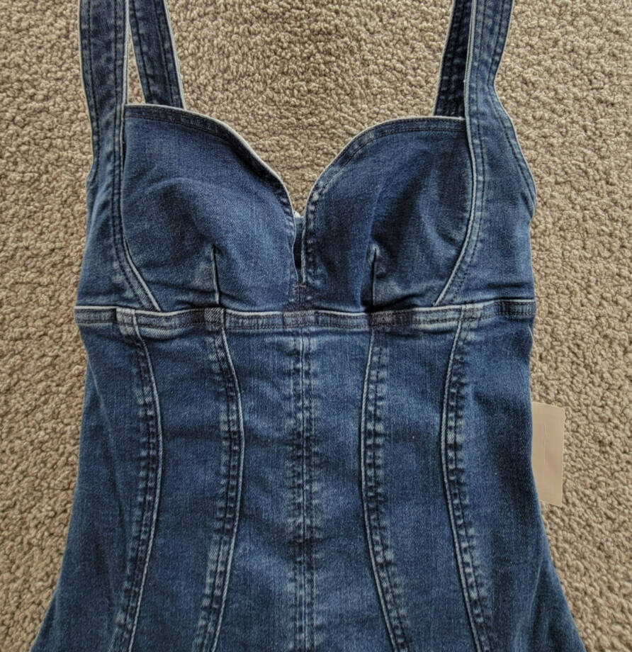 Good American Denim Corset Maxi Dress Women's XS Indigo Slit Back Zip Closure