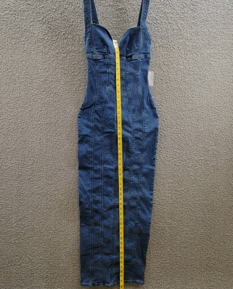 Good American Denim Corset Maxi Dress Women's XS Indigo Slit Back Zip Closure