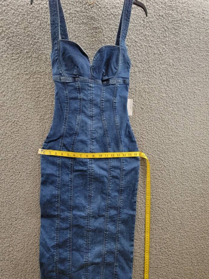 Good American Denim Corset Maxi Dress Women's XS Indigo Slit Back Zip Closure