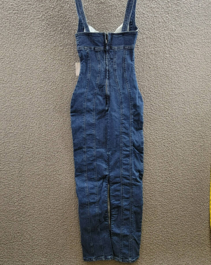 Good American Denim Corset Maxi Dress Women's XS Indigo Slit Back Zip Closure