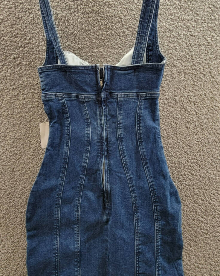 Good American Denim Corset Maxi Dress Women's XS Indigo Slit Back Zip Closure