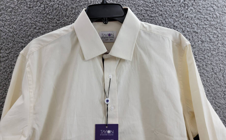 Tayion Collection Slim-Fit Dress Shirt Men's L (16-16.5) 32/33 Cream/Crimson Red
