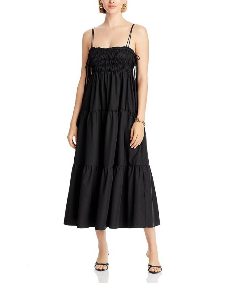 AQUA Side Tie Midi Dress Women's XXL Black Solid Square Neck Sleeveless Pullover