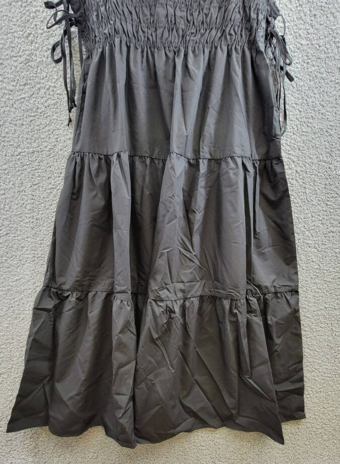 AQUA Side Tie Midi Dress Women's XXL Black Solid Square Neck Sleeveless Pullover