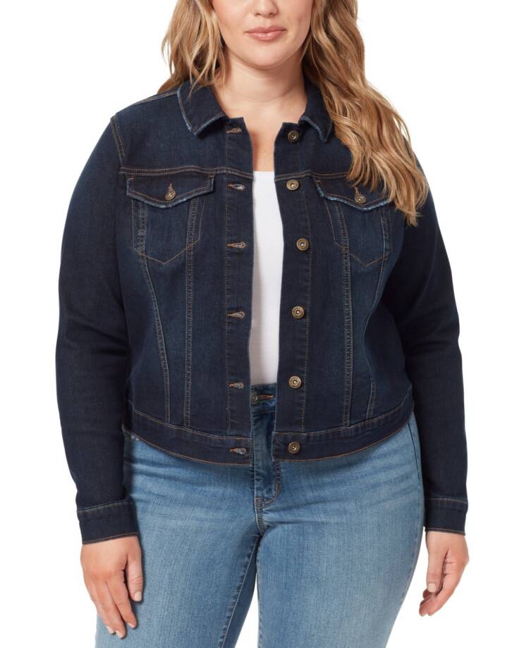Jessica Simpson Trendy Plus Size Pixie Long Sleeve Denim Jacket Women's 1X Sevy