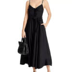 AQUA Utility Midi Dress Women's M Black Sweetheart Neck Flap Pocket Button Front