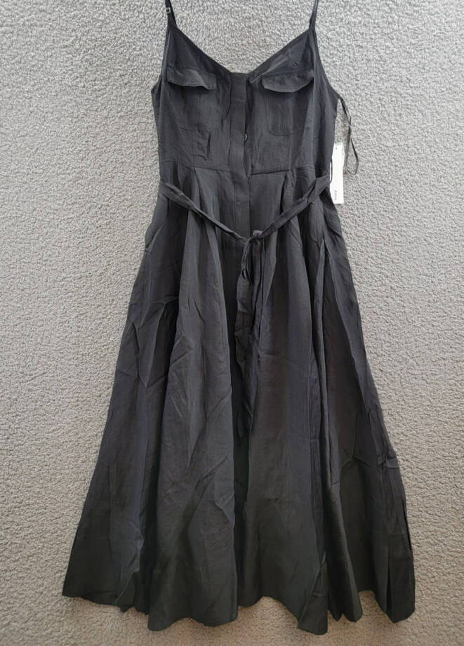 AQUA Utility Midi Dress Women's M Black Sweetheart Neck Flap Pocket Button Front