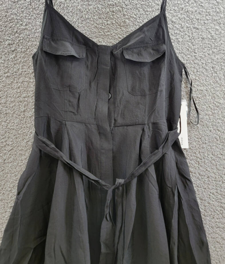 AQUA Utility Midi Dress Women's M Black Sweetheart Neck Flap Pocket Button Front