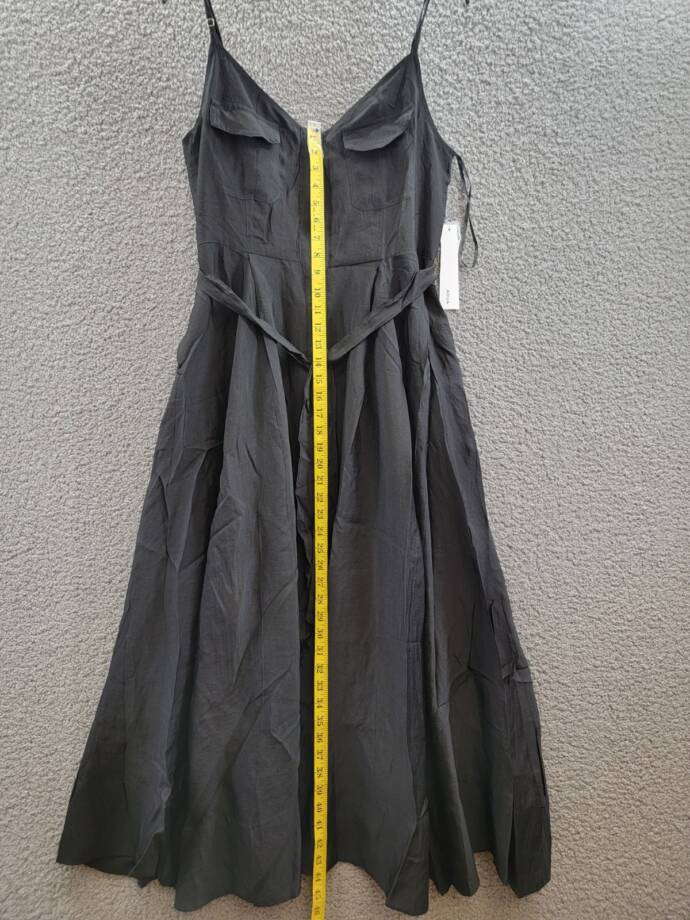 AQUA Utility Midi Dress Women's M Black Sweetheart Neck Flap Pocket Button Front