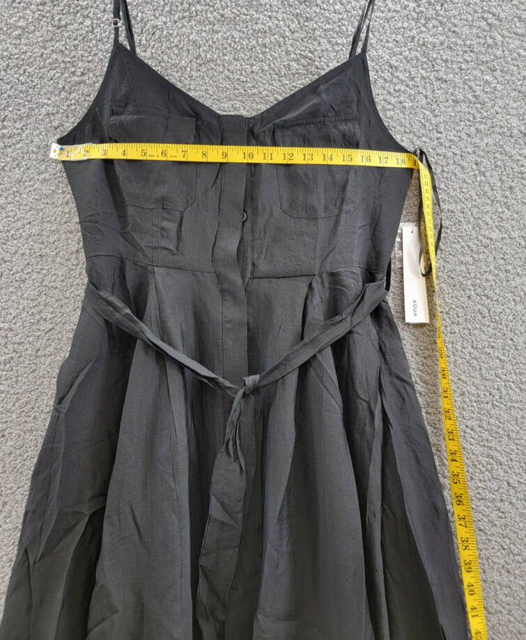 AQUA Utility Midi Dress Women's M Black Sweetheart Neck Flap Pocket Button Front