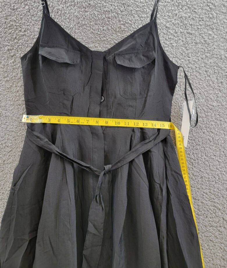 AQUA Utility Midi Dress Women's M Black Sweetheart Neck Flap Pocket Button Front