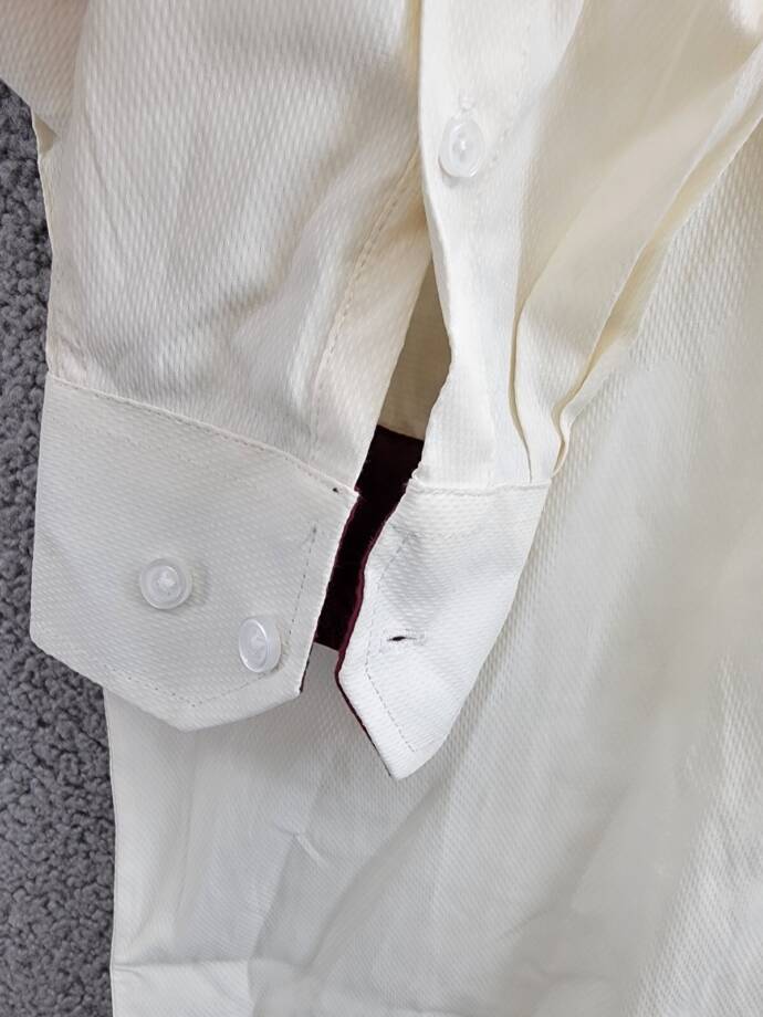 Tayion Collection Slim-Fit Dress Shirt Men's L (16-16.5) 32/33 Cream/Crimson Red