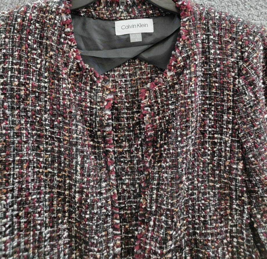 Calvin Klein Tweed Open-Front Wool Blend Blazer Women's 12 Multi Long Sleeve