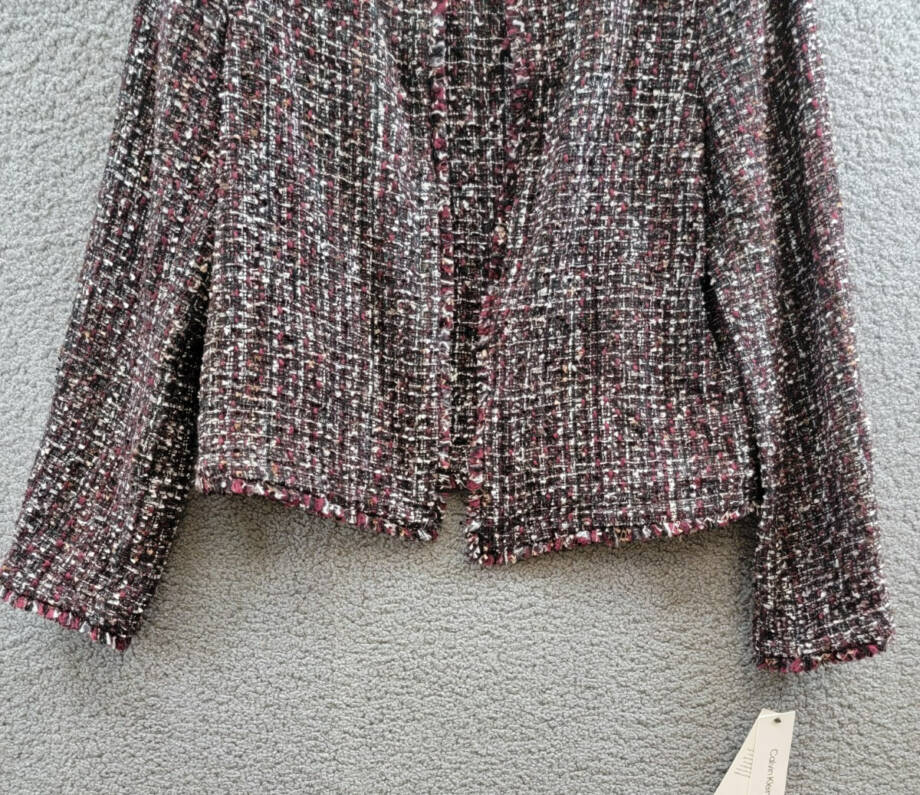 Calvin Klein Tweed Open-Front Wool Blend Blazer Women's 12 Multi Long Sleeve