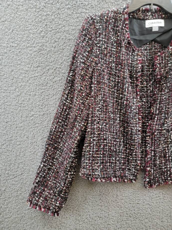 Calvin Klein Tweed Open-Front Wool Blend Blazer Women's 12 Multi Long Sleeve