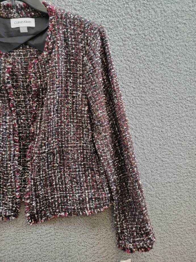 Calvin Klein Tweed Open-Front Wool Blend Blazer Women's 12 Multi Long Sleeve
