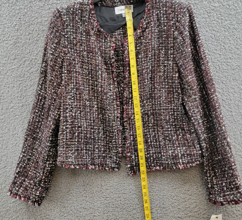 Calvin Klein Tweed Open-Front Wool Blend Blazer Women's 12 Multi Long Sleeve