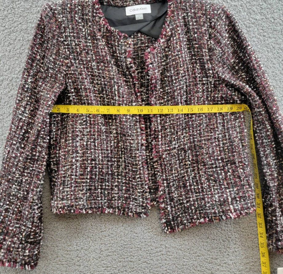 Calvin Klein Tweed Open-Front Wool Blend Blazer Women's 12 Multi Long Sleeve