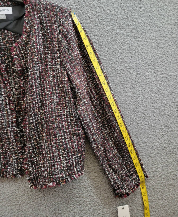 Calvin Klein Tweed Open-Front Wool Blend Blazer Women's 12 Multi Long Sleeve