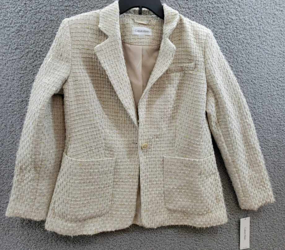 Calvin Klein Petite Patch-Pocket Tonal Tweed Blazer Women's 12P Nomad Multi L/S