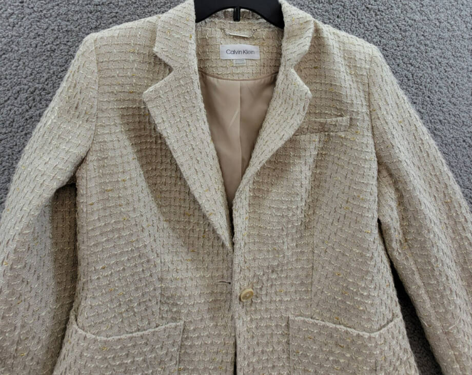 Calvin Klein Petite Patch-Pocket Tonal Tweed Blazer Women's 12P Nomad Multi L/S