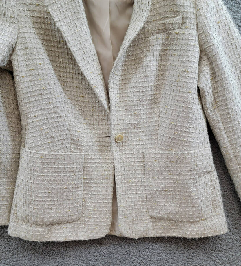 Calvin Klein Petite Patch-Pocket Tonal Tweed Blazer Women's 12P Nomad Multi L/S