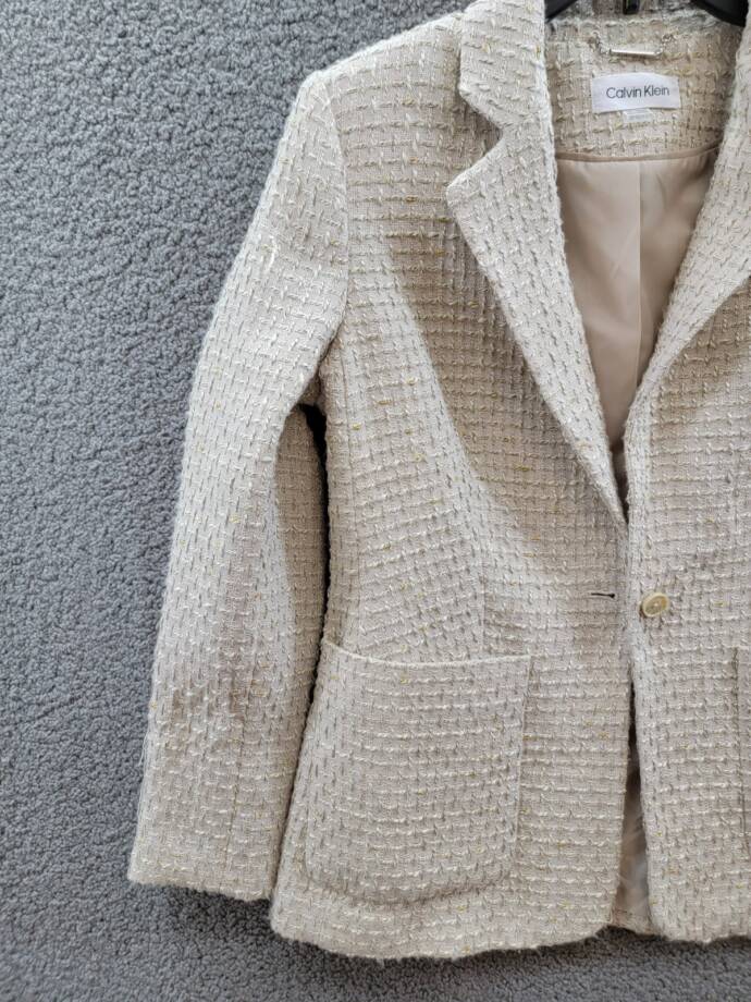 Calvin Klein Petite Patch-Pocket Tonal Tweed Blazer Women's 12P Nomad Multi L/S