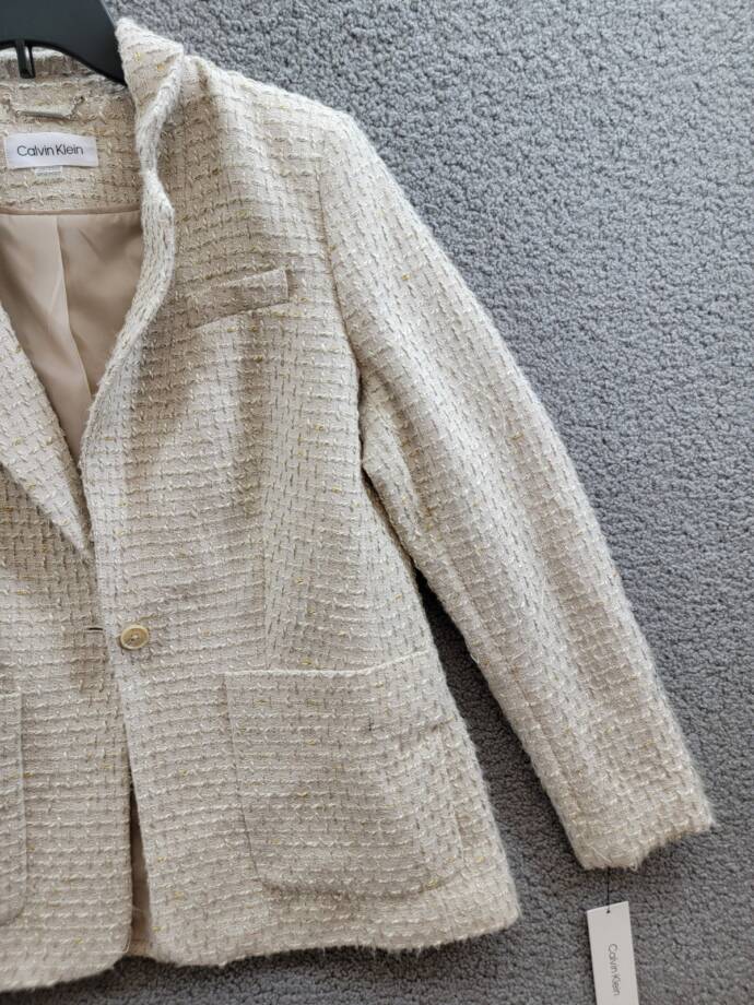 Calvin Klein Petite Patch-Pocket Tonal Tweed Blazer Women's 12P Nomad Multi L/S