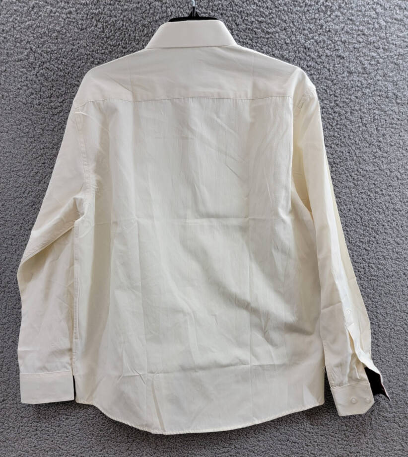 Tayion Collection Slim-Fit Dress Shirt Men's L (16-16.5) 32/33 Cream/Crimson Red