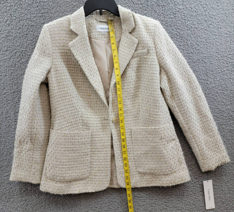 Calvin Klein Petite Patch-Pocket Tonal Tweed Blazer Women's 12P Nomad Multi L/S