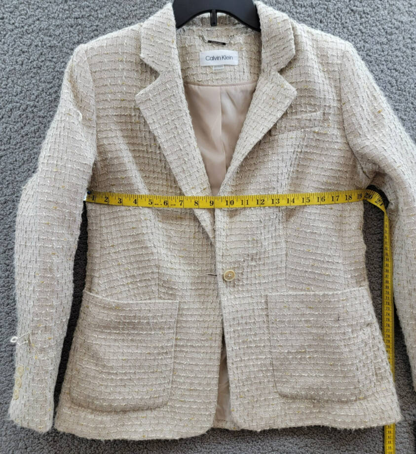 Calvin Klein Petite Patch-Pocket Tonal Tweed Blazer Women's 12P Nomad Multi L/S