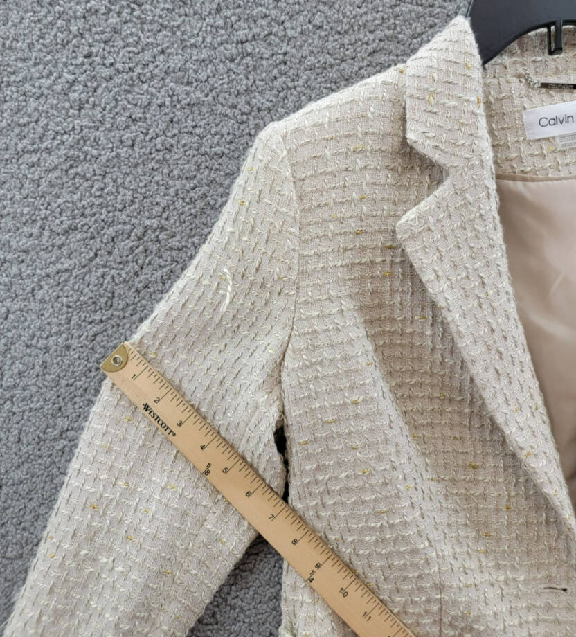 Calvin Klein Petite Patch-Pocket Tonal Tweed Blazer Women's 12P Nomad Multi L/S