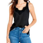Nic+Zoe Lace Trim Cami Tank Top Women's XS Black V-Neck Sleeveless Pullover