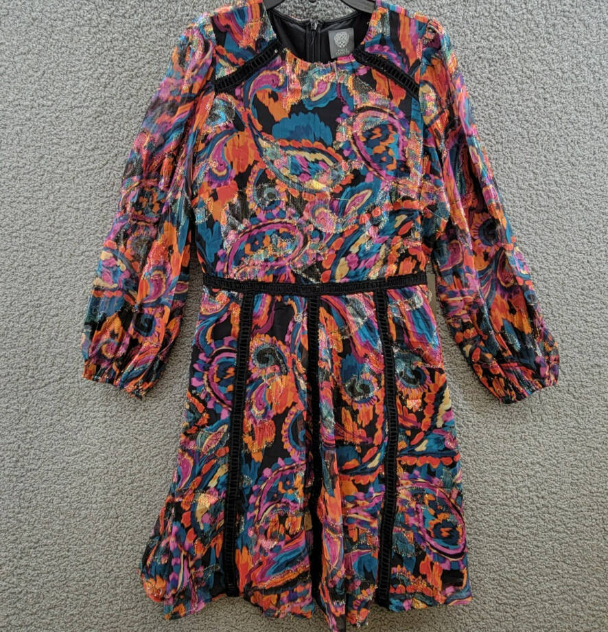 Vince Camuto Metallic Chiffon Fit & Flare Dress Women's 6 Multi Quarter Sleeve