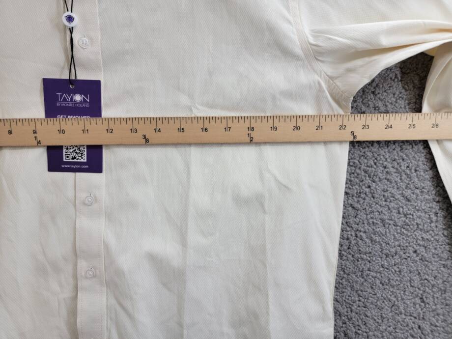 Tayion Collection Slim-Fit Dress Shirt Men's L (16-16.5) 32/33 Cream/Crimson Red