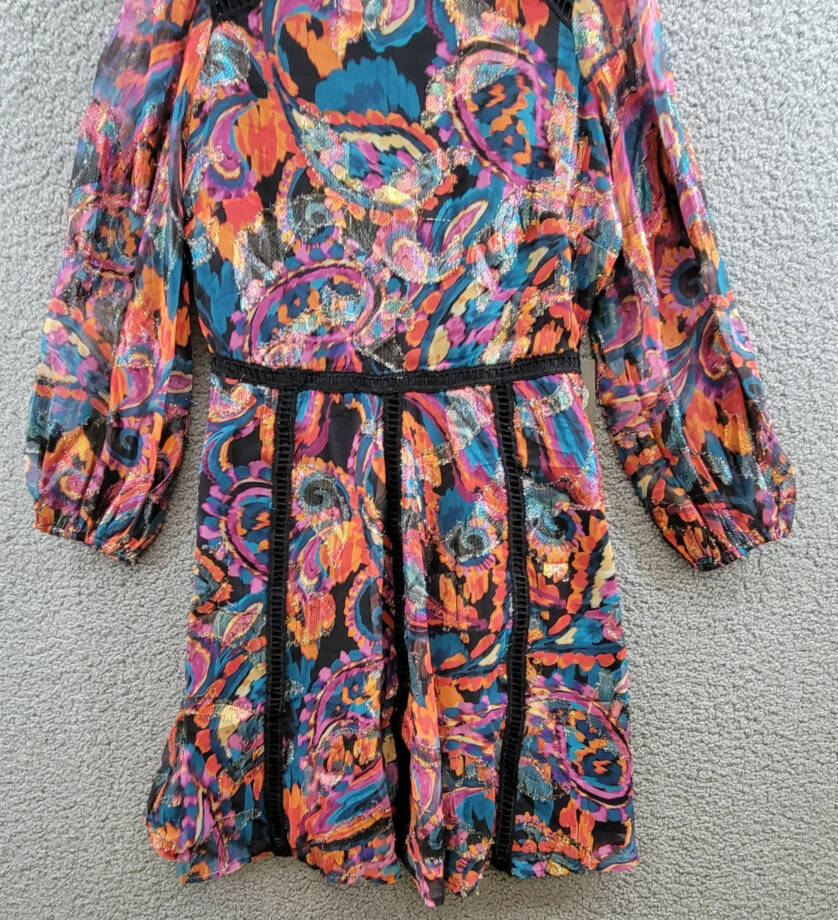 Vince Camuto Metallic Chiffon Fit & Flare Dress Women's 6 Multi Quarter Sleeve