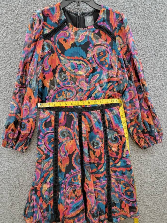 Vince Camuto Metallic Chiffon Fit & Flare Dress Women's 6 Multi Quarter Sleeve